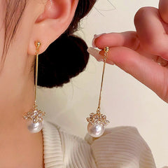 14K Gold-Plated Elegant Long Pearl Earrings - elegant Long Pearl Earrings