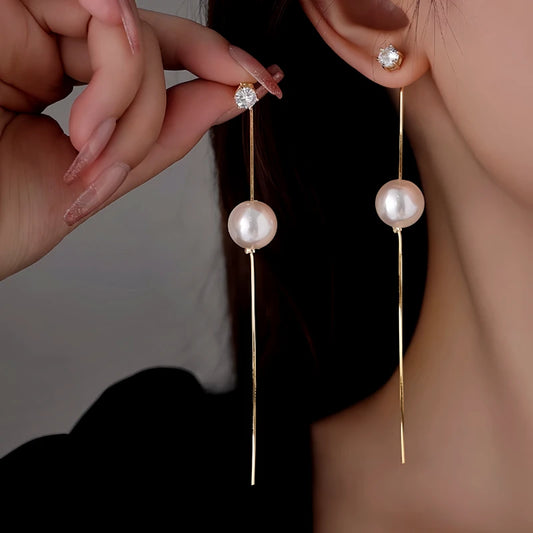 14K Gold-Plated Elegant Long Pearl Tassel Earrings - elegant Long Pearl Tassel Earrings