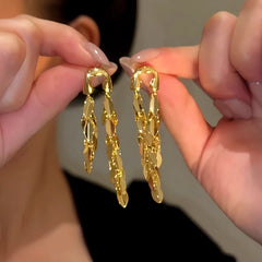 14K Gold-Plated Elegant Long Tassel Earrings - elegant Long Tassel Earrings
