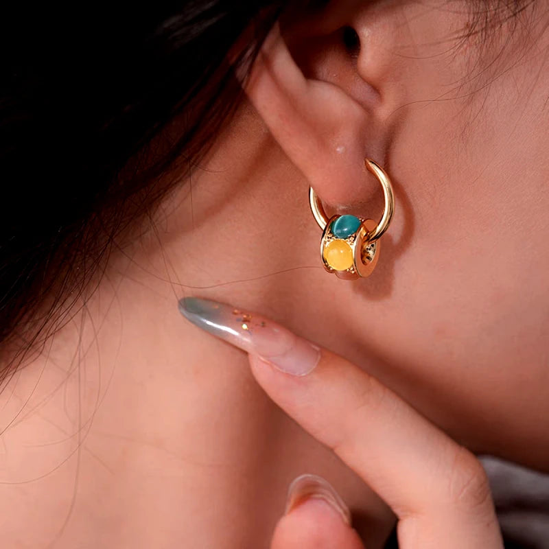 14K Gold-Plated Elegant Luxury Cat's Eye Stone Earrings - elegant Luxury Cat's Eye Earrings