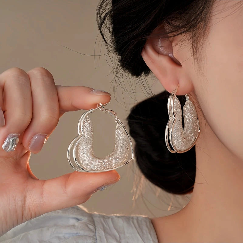 14K Gold-Plated Elegant Mesh Heart-Design Earrings - elegant Mesh Heart Earrings
