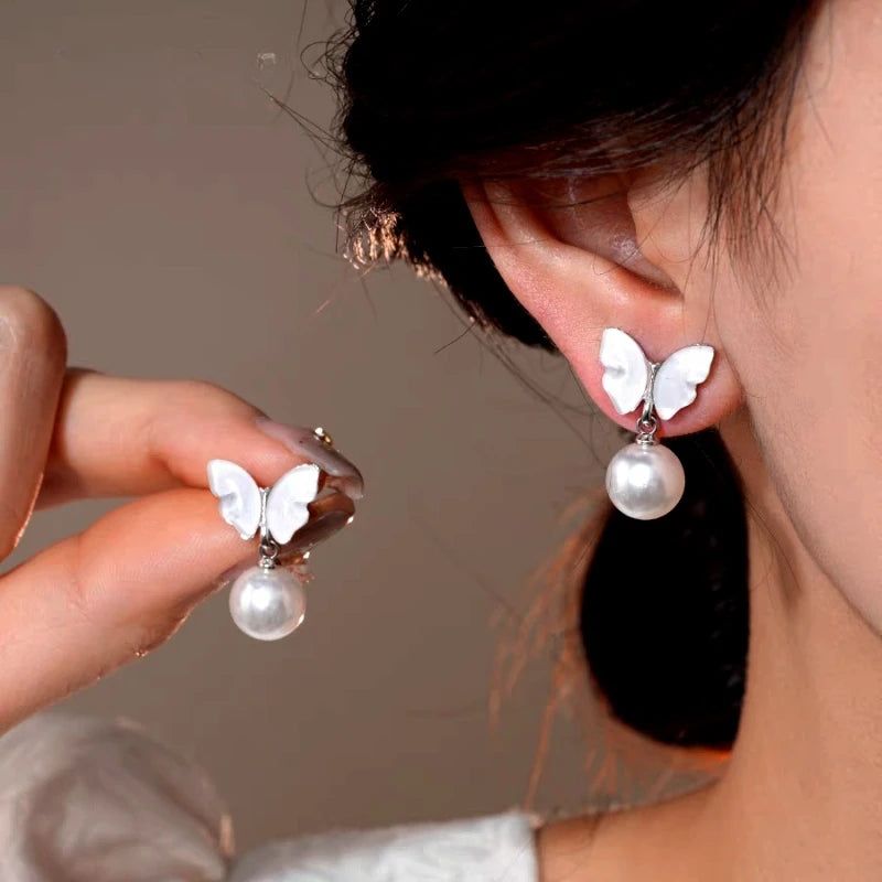 14K Gold-Plated Elegant Mother-Of-Pearl Butterfly Earrings - elegant Mother of Pearl Butterfly Earrings