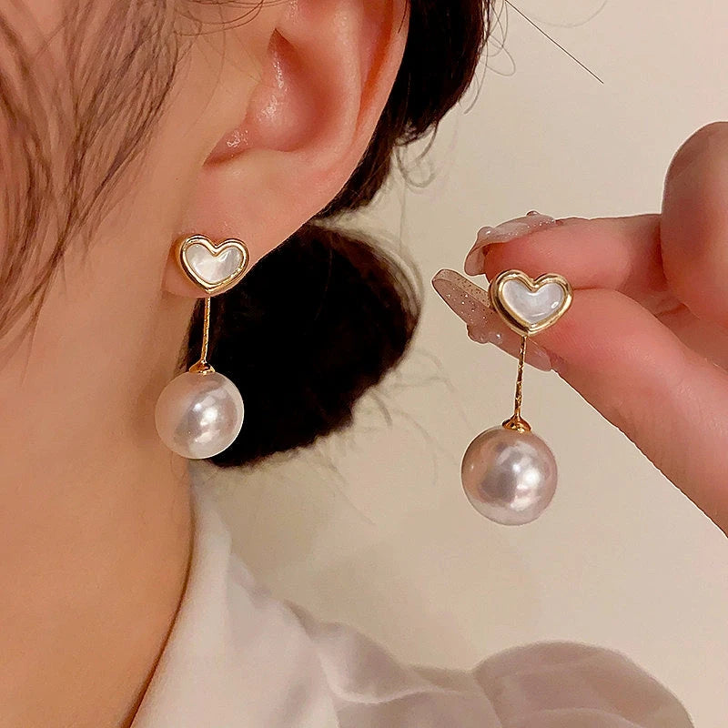 14K Gold-Plated Elegant Mother-Of-Pearl Heart Earrings - elegant Mother of Pearl Heart Earrings