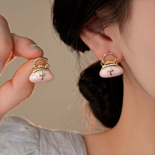 14K Gold-Plated Elegant Oil Drop Bag Earrings - elegant Pink Bag Earrings