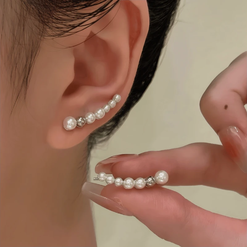 14K Gold-Plated Elegant Pearl Crawler Earrings - elegant Pearl Crawler Earrings