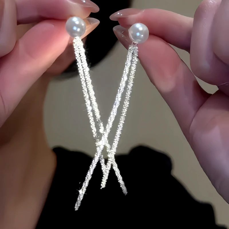 14K Gold-Plated Elegant Pearl Tassel Earrings - elegant Pearl Tassel Earrings