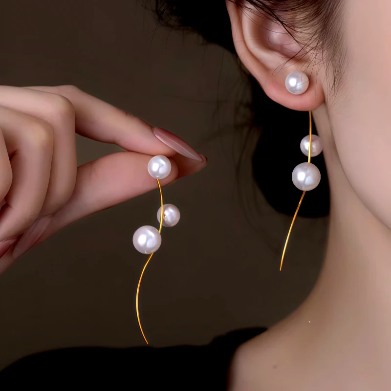 14K Gold-Plated Elegant Pearl Tassel Earrings - elegant Pearl Tassel Earrings