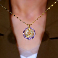 14K Gold-Plated Elegant Purple Diamond Mesh Hoop Pendant Necklace - beautiful Mesh Hoop Pendant Necklace