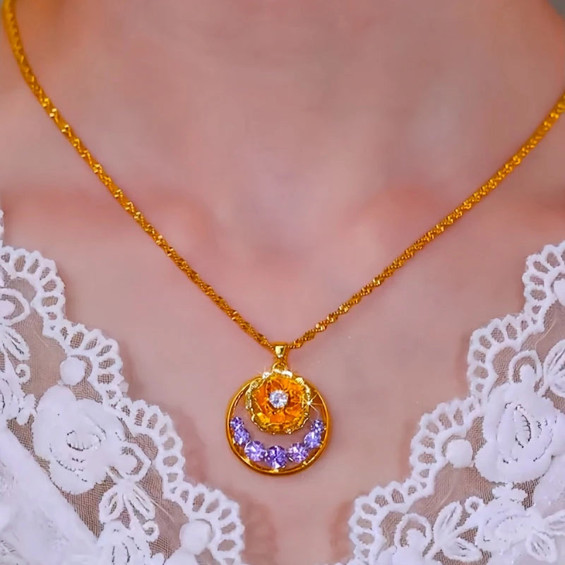 Close-up of the pendant and clasp on the Purple Rose Necklace