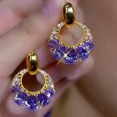 14K Gold-Plated Elegant Purple Diamond Tassel Earrings - elegant Purple Tassel Earrings