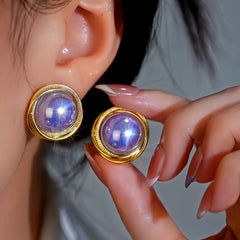 14K Gold-Plated Elegant Purple Pearl Stud Earrings - elegant Purple Pearl Studs