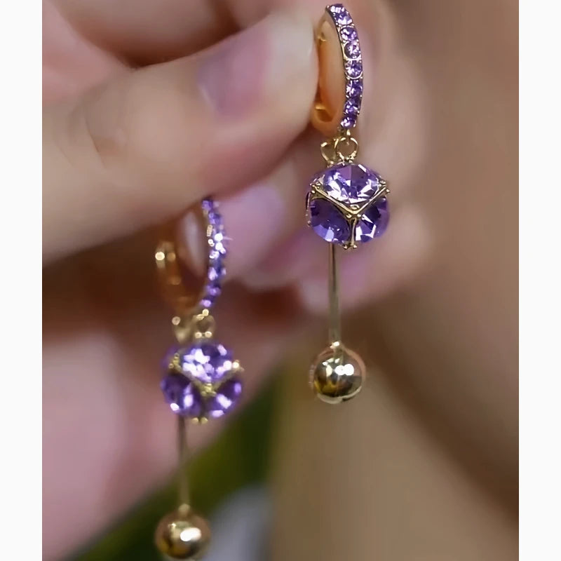14K Gold-Plated Elegant Purple Zircon Diamond Tassel Earrings - elegant Purple Tassel Earrings