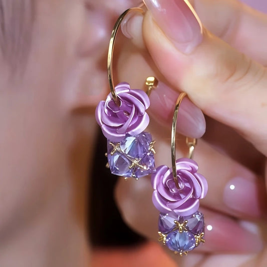 14K Gold-Plated Elegant Purple Zircon Flower Earrings - elegant Purple Zircon Flower Earrings