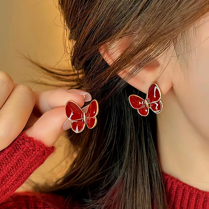 14K Gold-Plated Elegant Red Butterfly Earrings - elegant Red Butterfly Earrings