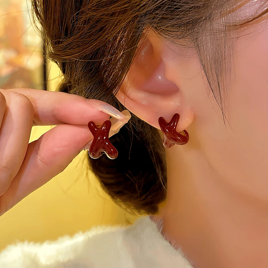 14K Gold-Plated Elegant Red Cross Irregular Earrings - elegant Red Cross Earrings
