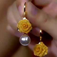 14K Gold-Plated Elegant Rose Pearl Tassel Earrings - elegant Rose Pearl Earrings