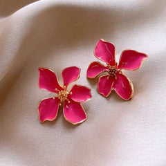 Angled view of the 14K Gold-Plated Elegant Rose Pink Flower Earrings