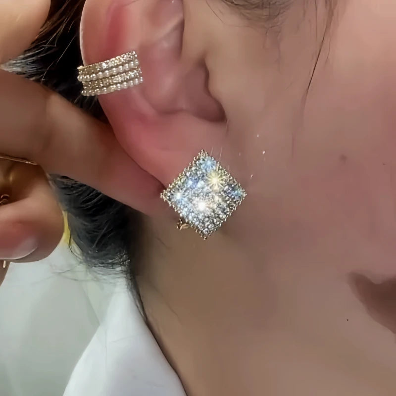 Close-up detail of the sparkling zircons and plating on the Zircon Diamond Studs