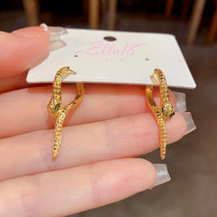 Angled view of the 14K Gold-Plated Elegant Snake-Shaped Earrings