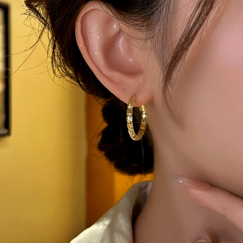 Close-up detail of the sparkling zircons and plating on the Snake Chain Hoops