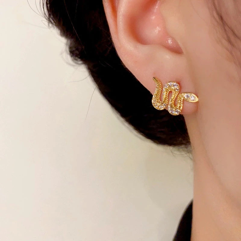 14K Gold-Plated Elegant Snake Stud Earrings - elegant Snake Stud Earrings