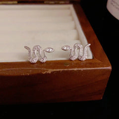 Angled view of the 14K Gold-Plated Elegant Snake Stud Earrings