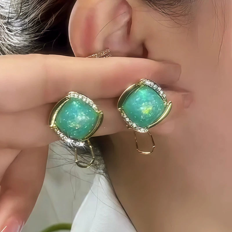 14K Gold-Plated Elegant Square Rhinestone Earrings - elegant Square Rhinestone Studs