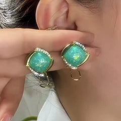 14K Gold-Plated Elegant Square Rhinestone Earrings - elegant Square Rhinestone Studs