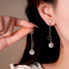 14K Gold-Plated Elegant Star Cat's Eye Bead Tassel Earrings - elegant Star Tassel Earrings