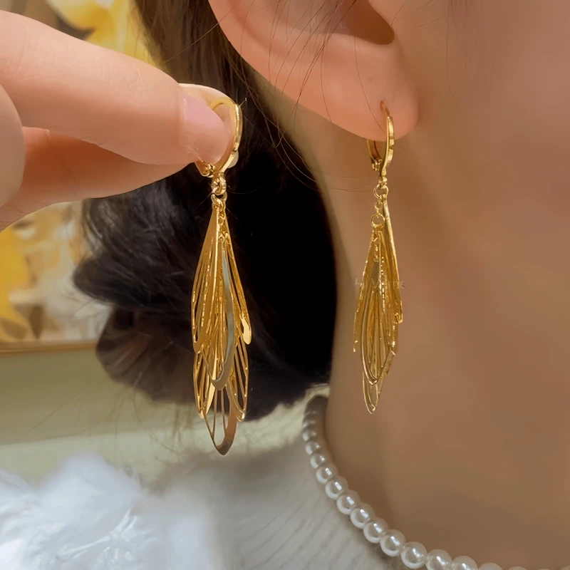 14K Gold-Plated Elegant Tassel Earrings - elegant Gold Tassel Earrings