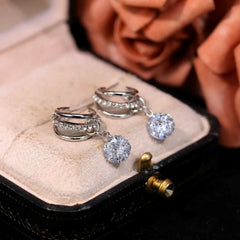 Close-up detail of the sparkling zircons and plating on the Zircon Water Drop Earrings