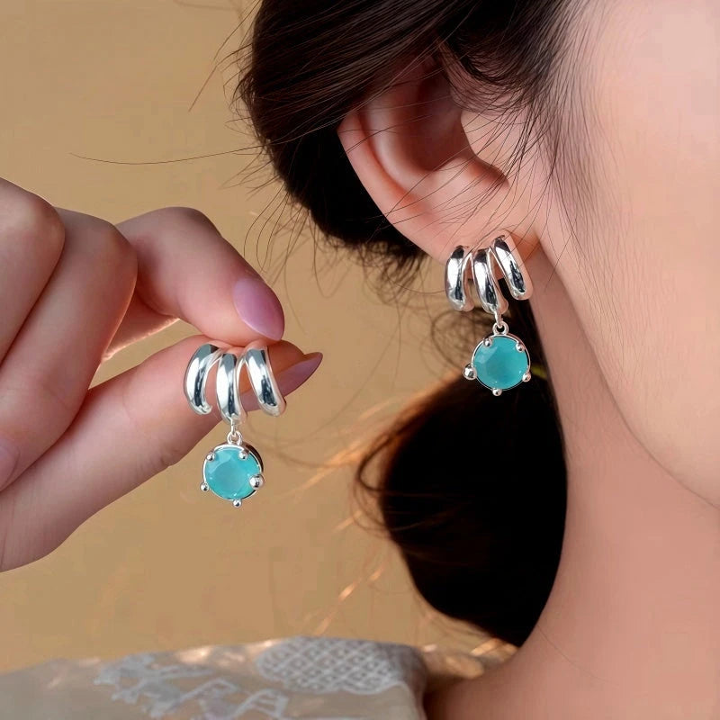 14K Gold-Plated Elegant Three-Layer Green Zircon Water Drop Earrings - elegant Green Zircon Earrings