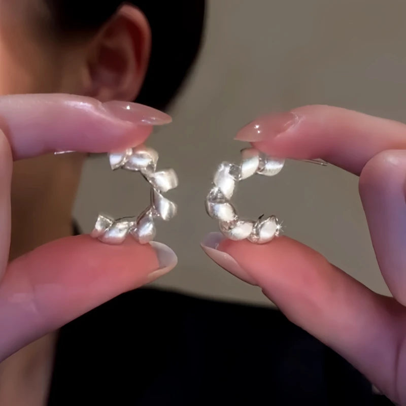 14K Gold-Plated Elegant Twisted C-Shaped Earrings - elegant Twisted C-Shaped Hoops