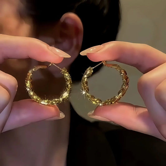 14K Gold-Plated Elegant Twisted Hoop Earrings - elegant Twisted Gold Hoops