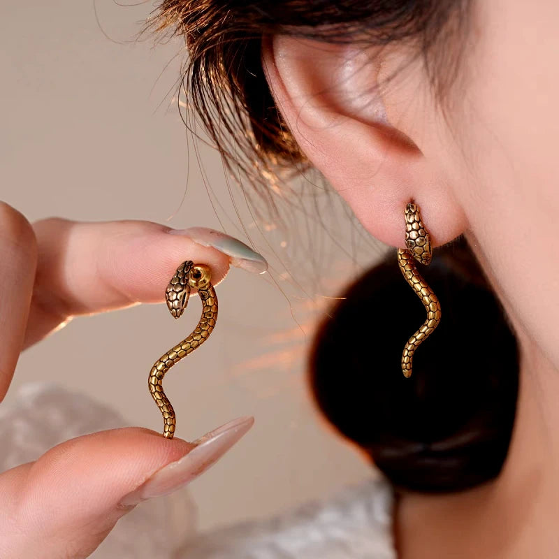 14K Gold-Plated Elegant Twisted Snake Earrings - elegant Snake Jacket Earrings