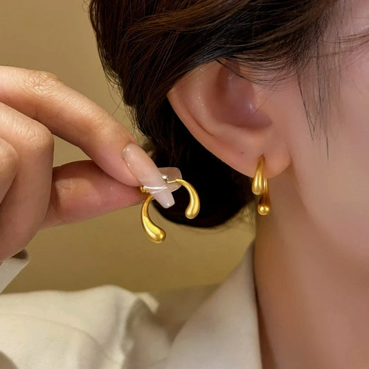 14K Gold-Plated Elegant Two-Pieces Water Drop Earrings - elegant Water Drop Earrings