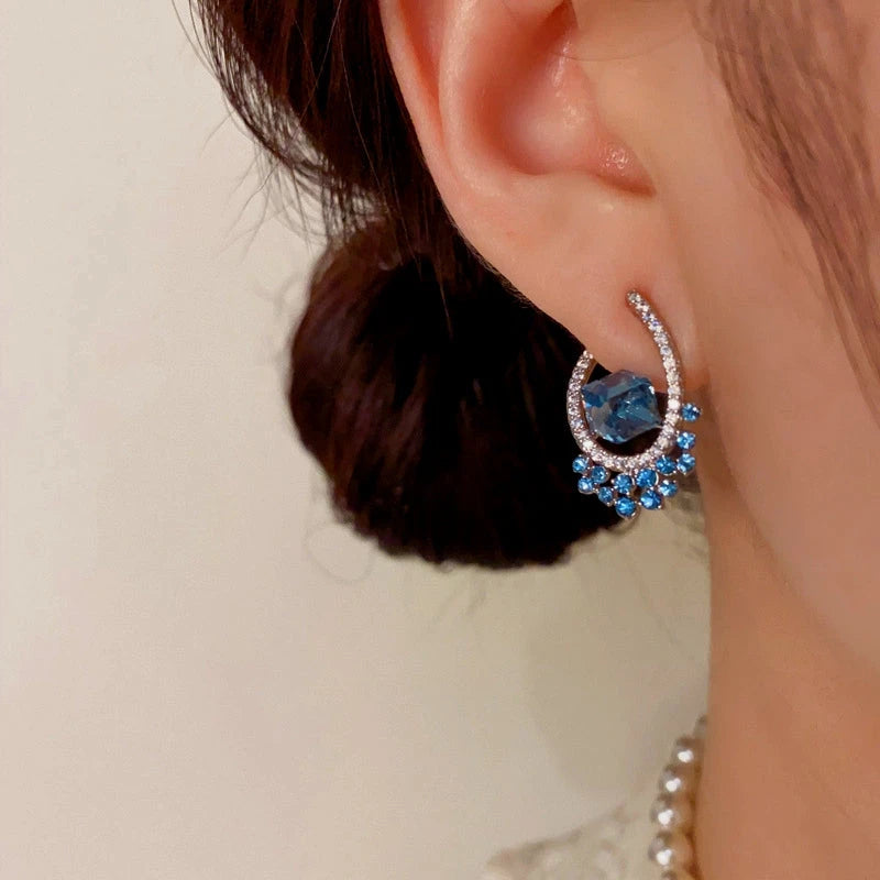 14K Gold-Plated Elegant U-Shaped Blue Diamond Earrings - elegant U-Shaped Earrings