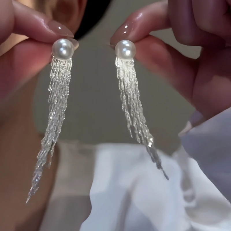 14K Gold-Plated Elegant Waterfall Pearl Tassel Earrings - elegant Waterfall Pearl Earrings