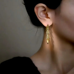 Close-up detail of the sparkling zircons and plating on the Wheat Tassel Earrings