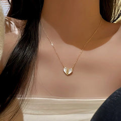 14K Gold-Plated Elegant White Shell Heart Magnetic Necklace - beautiful Heart Magnetic Necklace