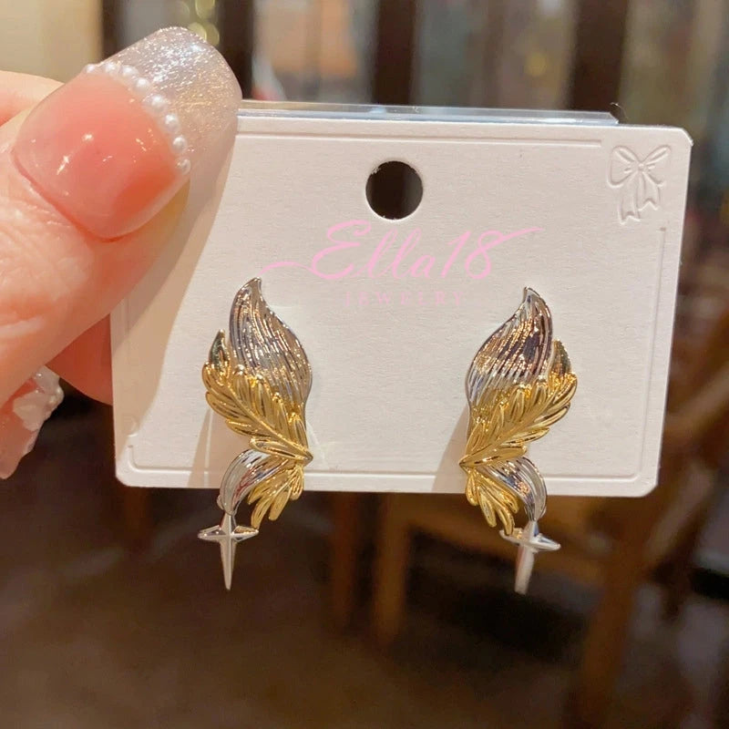 Angled view of the 14K Gold-Plated Elegant Wing Earrings