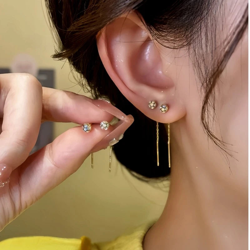 14K Gold-Plated Elegant Zircon Bean Threader Earrings - elegant Bean Threader Earrings