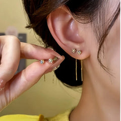 14K Gold-Plated Elegant Zircon Bean Threader Earrings - elegant Bean Threader Earrings