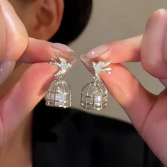 14K Gold-Plated Elegant Zircon Birdcage Earrings - elegant Birdcage Earrings