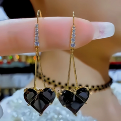 14K Gold-Plated Elegant Zircon Black Heart Ear Hooks - elegant Heart Ear Hooks