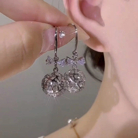 14K Gold-Plated Elegant Zircon Bow Ball Ear Hook Earrings - elegant Bow Ear Hooks