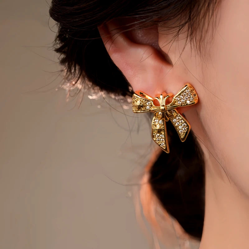 Close-up detail of the sparkling zircons and plating on the Zircon Bow Studs