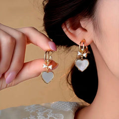 14K Gold-Plated Elegant Zircon Bow Shell Heart Earrings - elegant Shell Heart Earrings