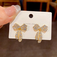 14K Gold-Plated Elegant Zircon Bow Tassel Earrings - elegant Bow Tassel Earrings