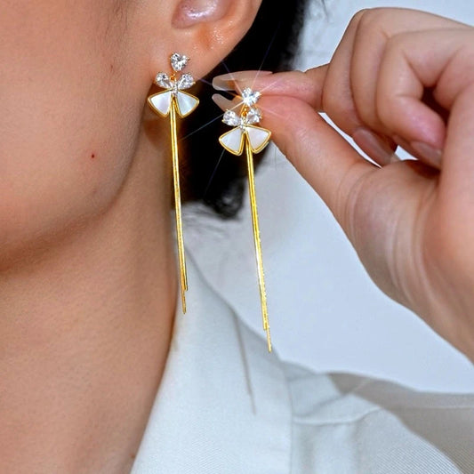 14K Gold-Plated Elegant Zircon Bow Tassel Earrings - elegant Bow Tassel Earrings